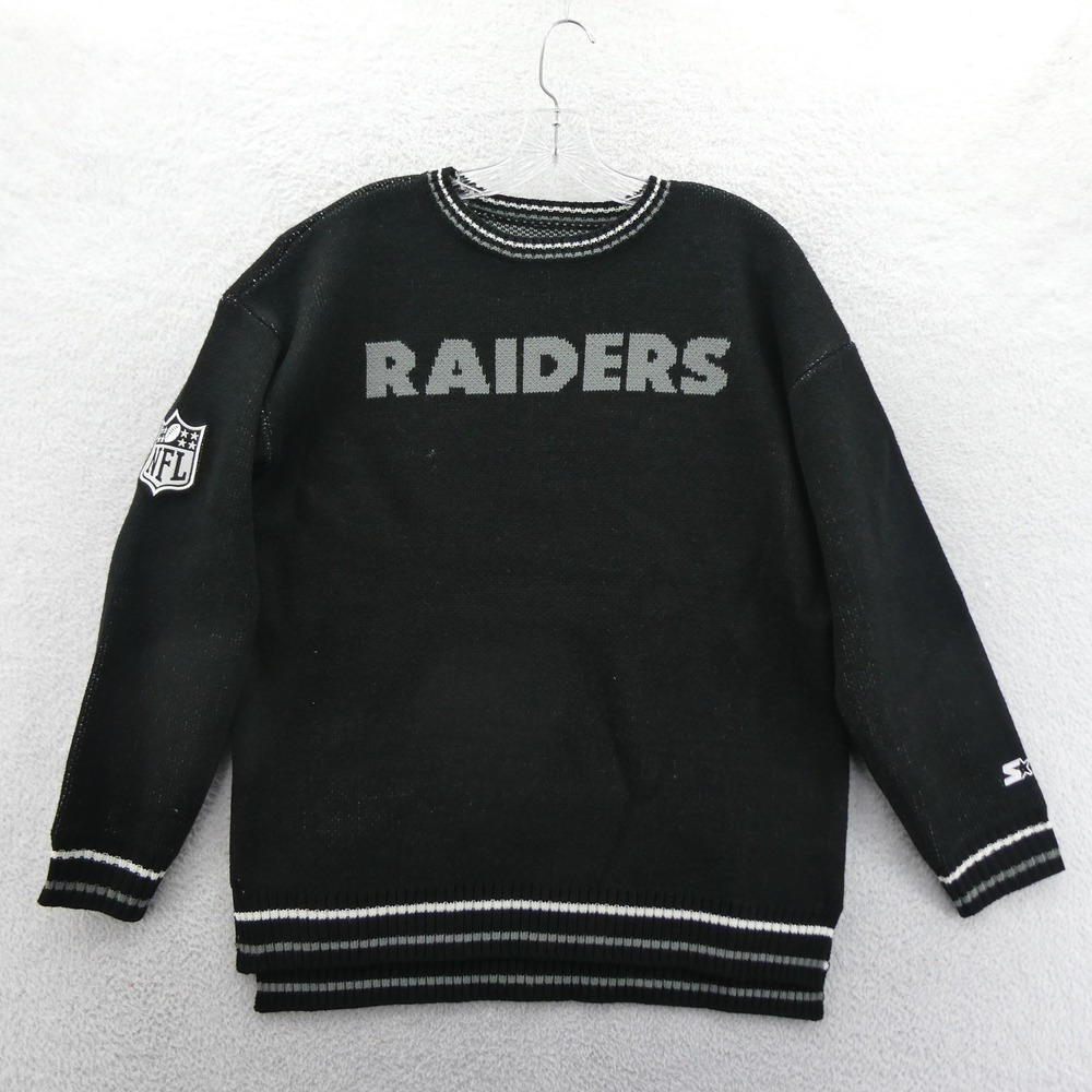 Starter Sweater Womens Medium Raiders NFL Football Black Silver Vintage Knit Y2K